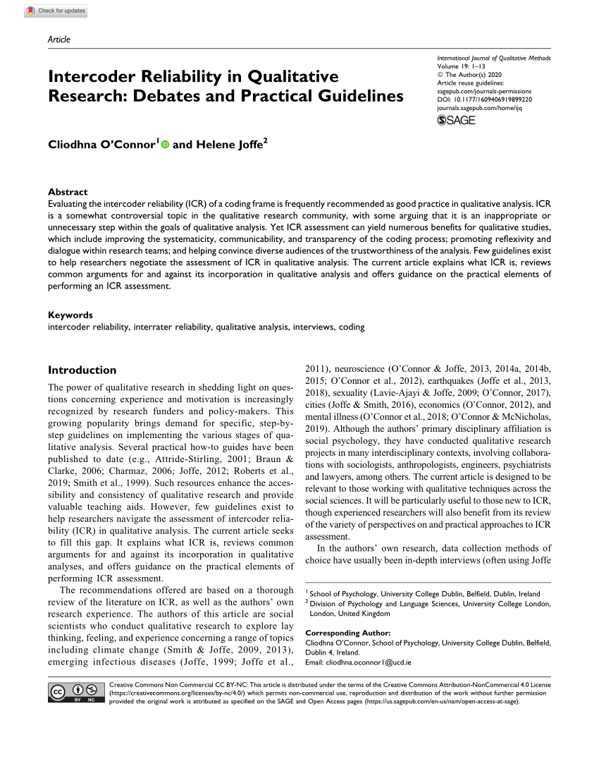 Pdf) Intercoder Reliability In Qualitative Research: Debates And Practical  Guidelines