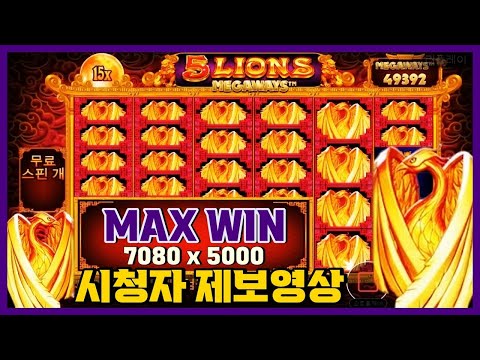 [슬롯머신] 5 라이온스 메가웨이즈 : 5 LIONS MEGAWAYS - 안구정화 하세요. 그림장 미쳤다. 시원하게 오라메 맥스윈! (시청자 제보영상)