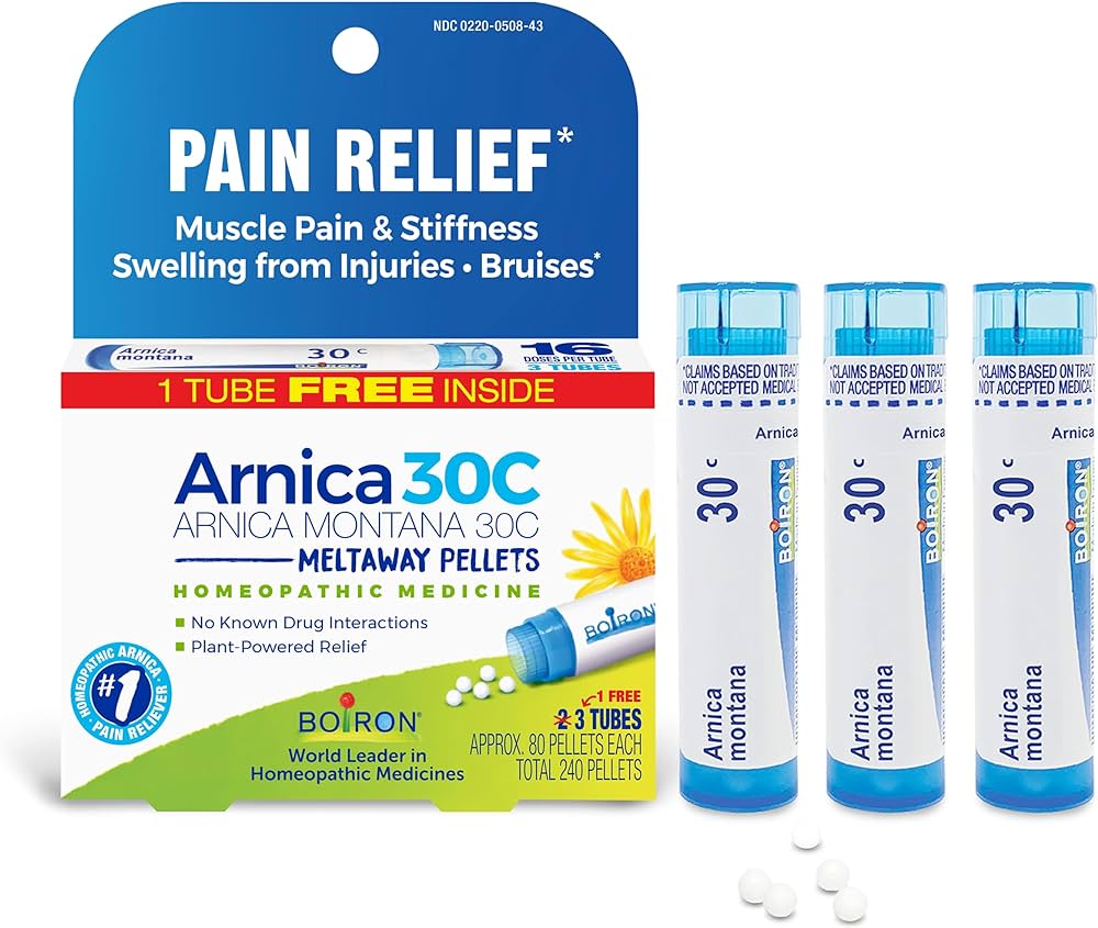 Amazon.Com: Boiron Arnica Montana 30C Homeopathic Medicine For Relief From  Muscle Pain, Muscle Stiffness, Swelling From Injury, And Discoloration From  Bruises - 3 Count (240 Pellets) : Health & Household