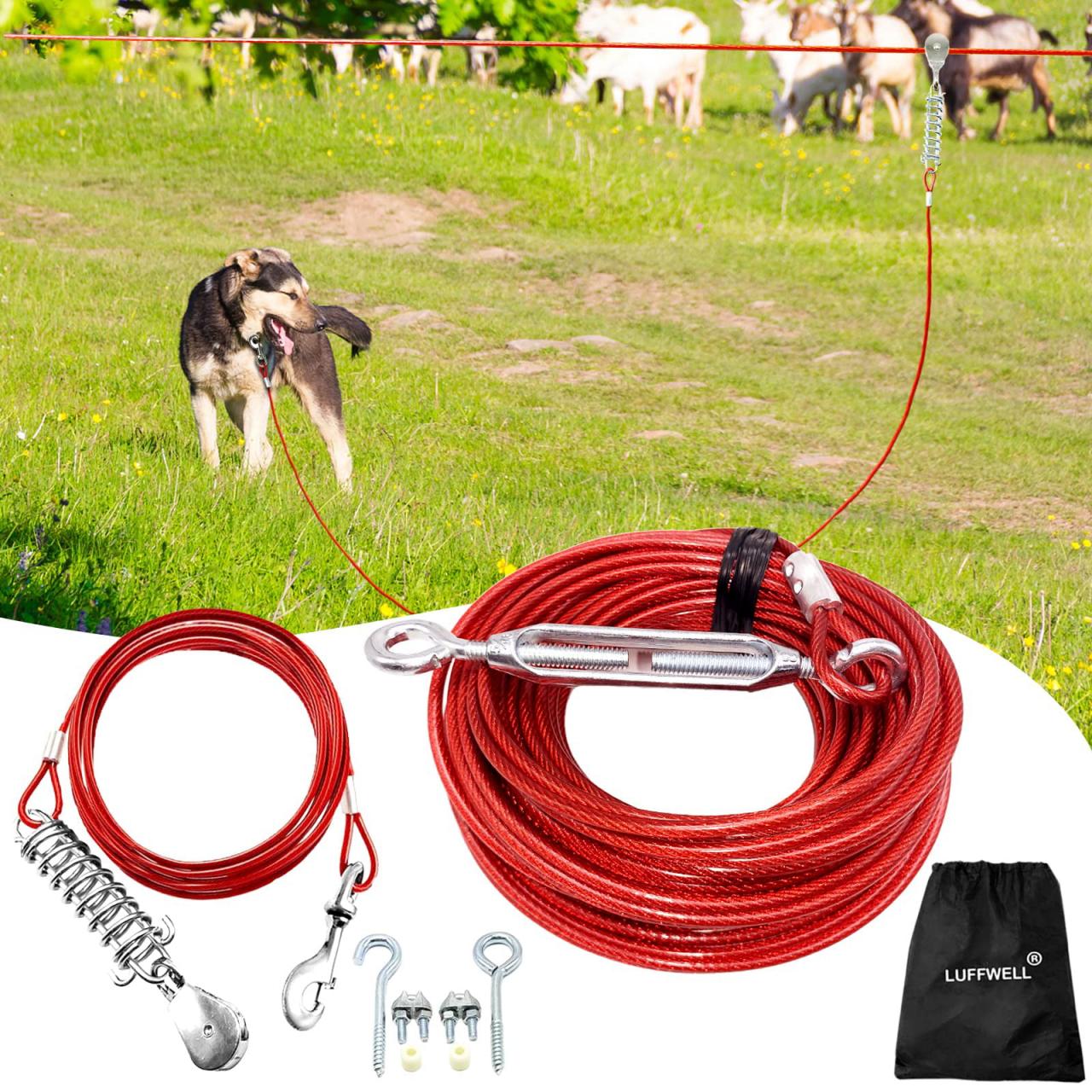 Dog Leads For Yard, Trolley Cable Tie Out For Dogs Zip Line 100 Ft With 10  Ft Pully Chain For Dogs Up To 125 Lbs, Outside Dog Leash Cable, Red -  Walmart.Com