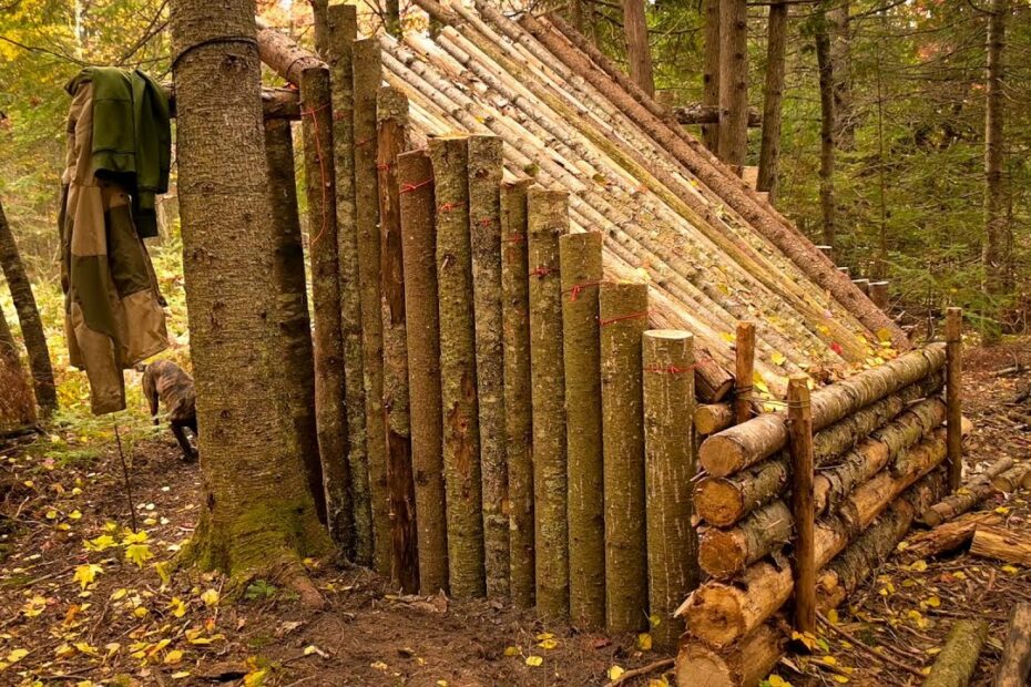 Building A Fort In The Woods: Last Log Wall Finished, Adding A Tarp, Cast  Iron Cooking Over Fire. - Youtube