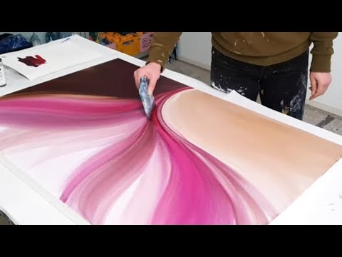 Easy & Fast Acrylic Painting / Free Flow Art with Pink and Brown ~ Unfading Beauty