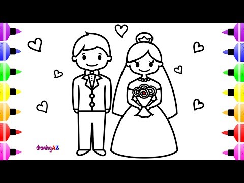 Wedding Bride and Groom Coloring Page  |  Coloring Book